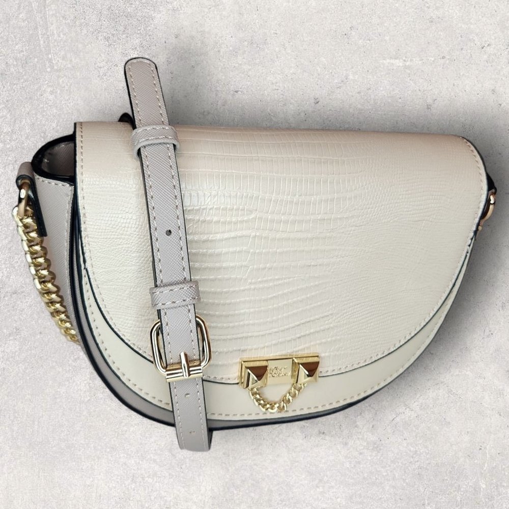 Betsey Johnson XO Rae Crocodile Embossed Saddle Crossbody - Off White - NWT
